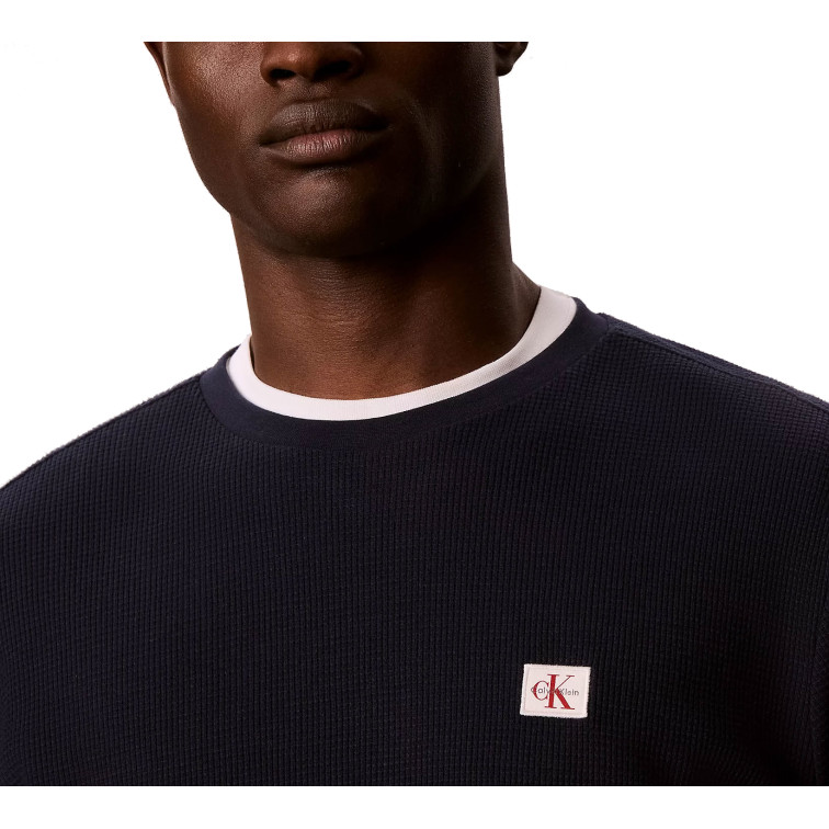 t-shirt homme  calvin klein ls microwaffle heritage lbl te