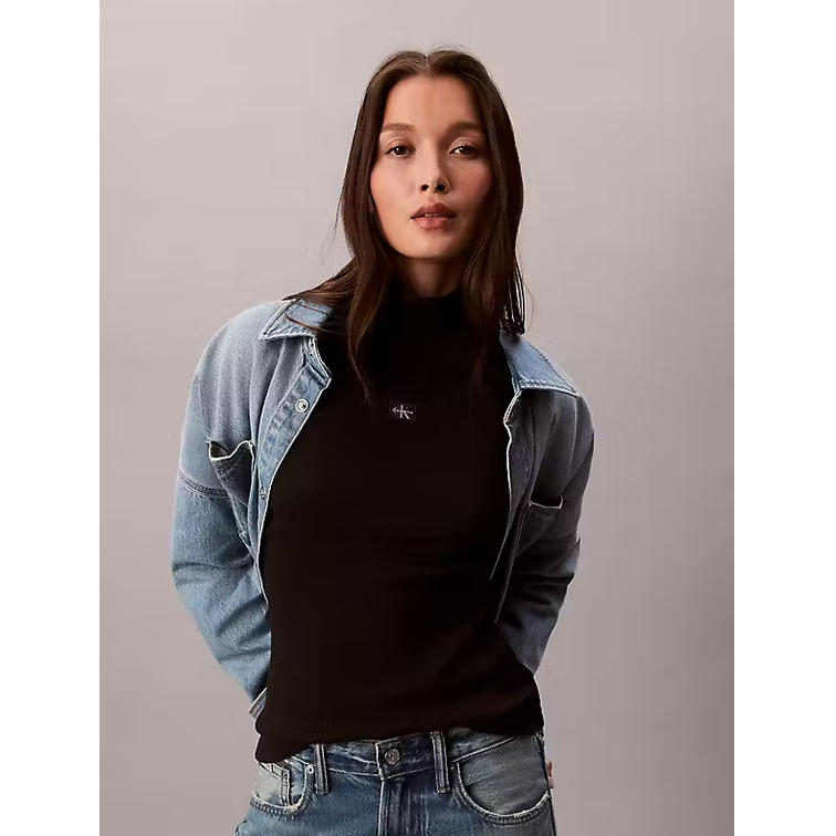 chemise femme  calvin klein w ls woven label turtleneck