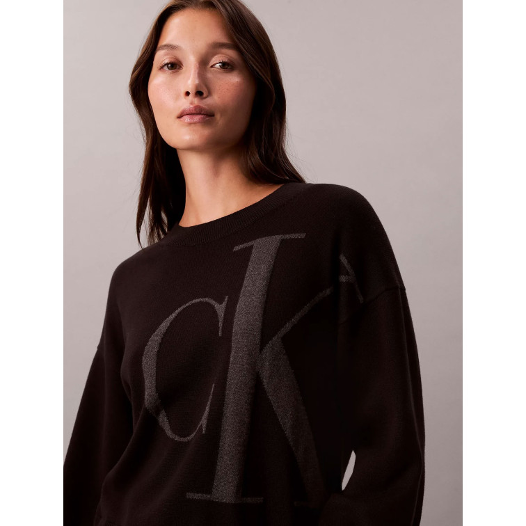 maillot femme  calvin klein w long sleeve smooth cotton ck