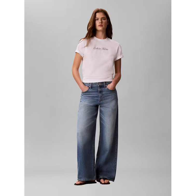 t-shirt femme  calvin klein w ss classic script two tone t