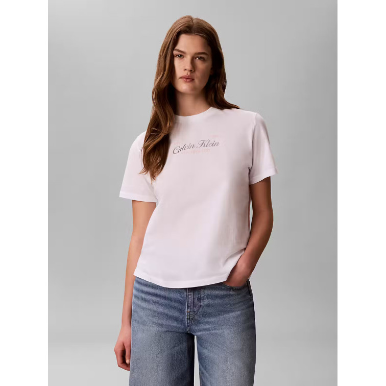 t-shirt femme  calvin klein w ss classic script two tone t