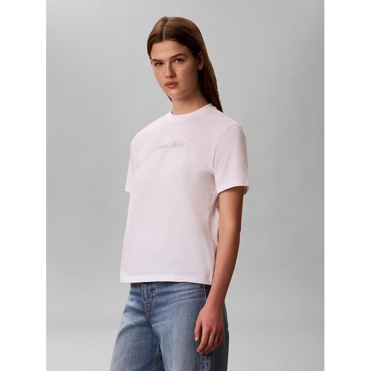 t-shirt femme  calvin klein w ss classic script two tone t