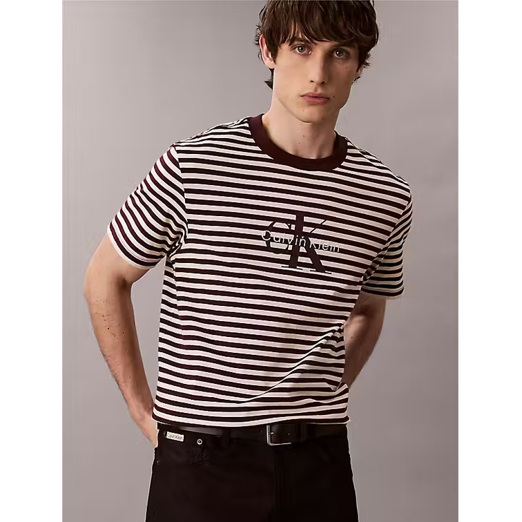 t-shirt homme  calvin klein m ss 20s stripe maillot singelog
