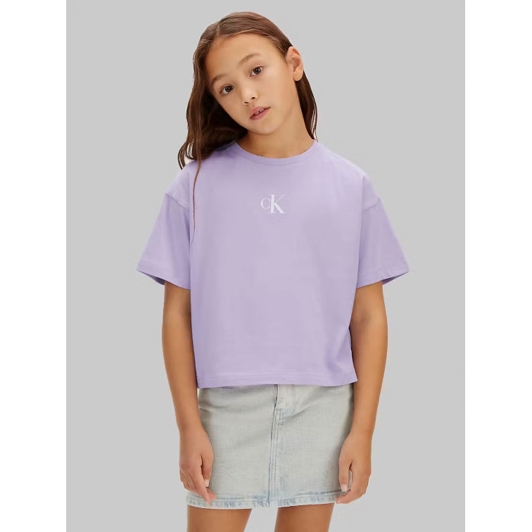 t-shirt fille  calvin klein g ck logo boxy t-shirt ss