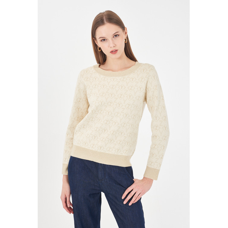 sweat-shirt femme  yes zee maglia donna jaquard, girocoll