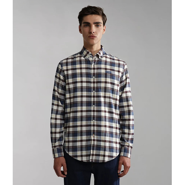 chemise homme  napapijri g-trekking check ecru d5c