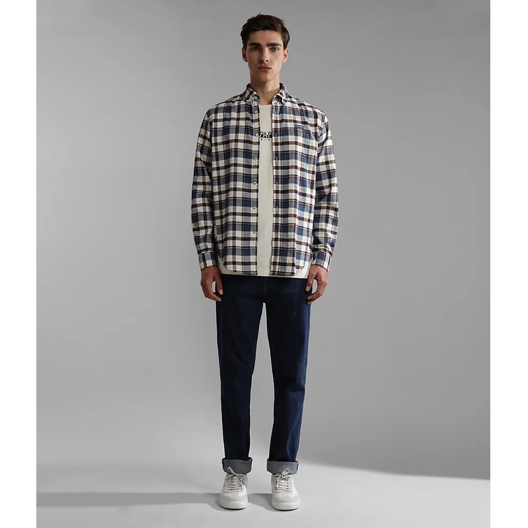 chemise homme  napapijri g-trekking check ecru d5c