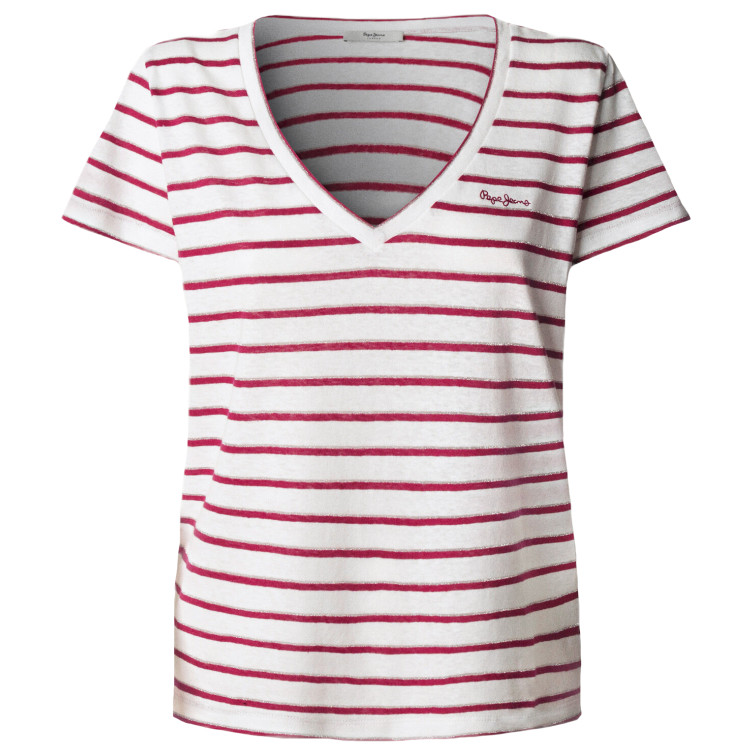 t-shirt femme  pepe jeans megan v neck striped