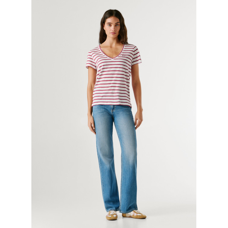t-shirt femme  pepe jeans megan v neck striped