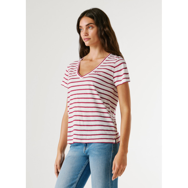 t-shirt femme  pepe jeans megan v neck striped