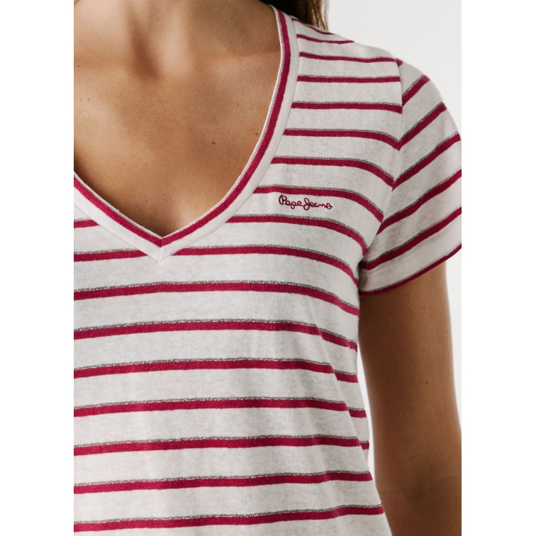 t-shirt femme  pepe jeans megan v neck striped