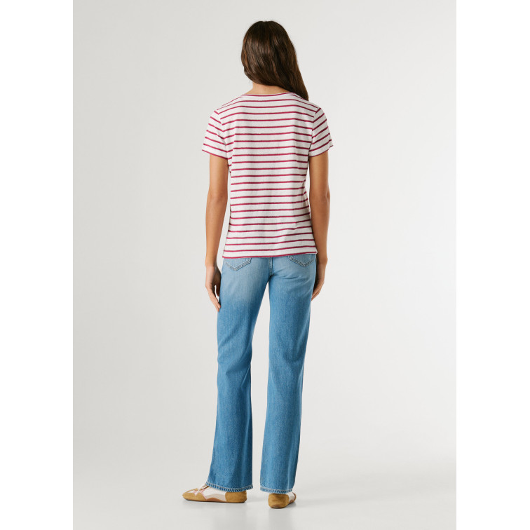 t-shirt femme  pepe jeans megan v neck striped