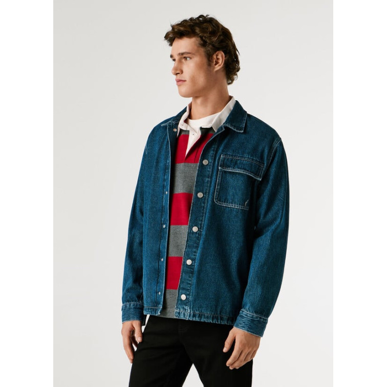 chemise homme  pepe jeans otto overshirt petrol blue