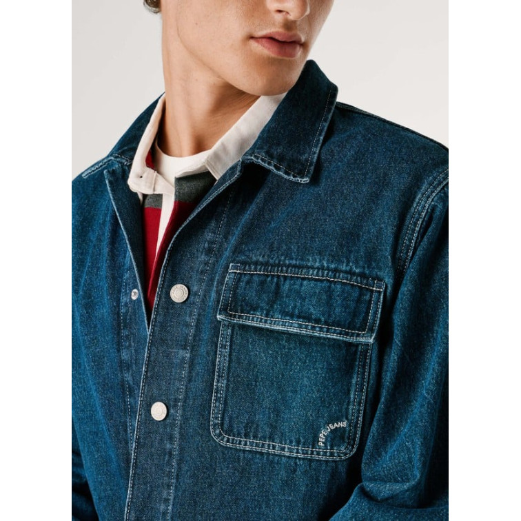 chemise homme  pepe jeans otto overshirt petrol blue
