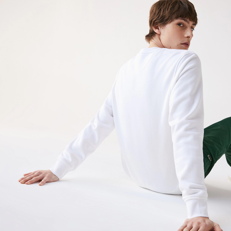sweatshirt en molleton de coton mélangé uni homme lacoste sport