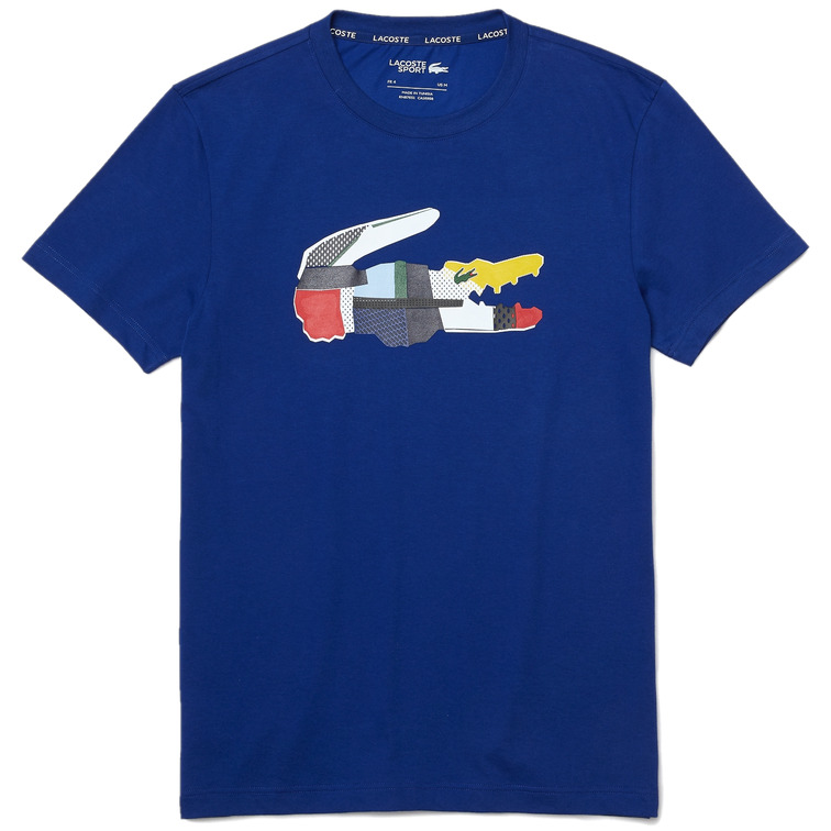 t-shirt en coton biologique imprimé crocodile patchwork homme lacoste sport