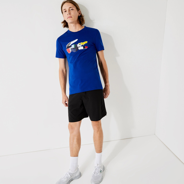 t-shirt en coton biologique imprimé crocodile patchwork homme lacoste sport