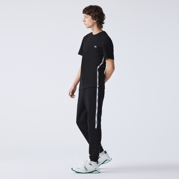 t-shirt en coton uni avec bandes siglées homme lacoste