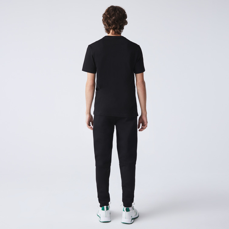 t-shirt en coton uni avec bandes siglées homme lacoste