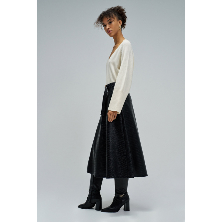 robe femme  salsa jeans faux leather midi skirt with b