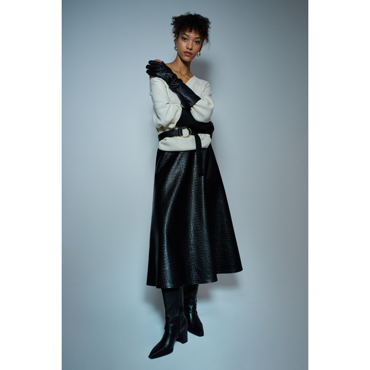 robe femme  salsa jeans faux leather midi skirt with b