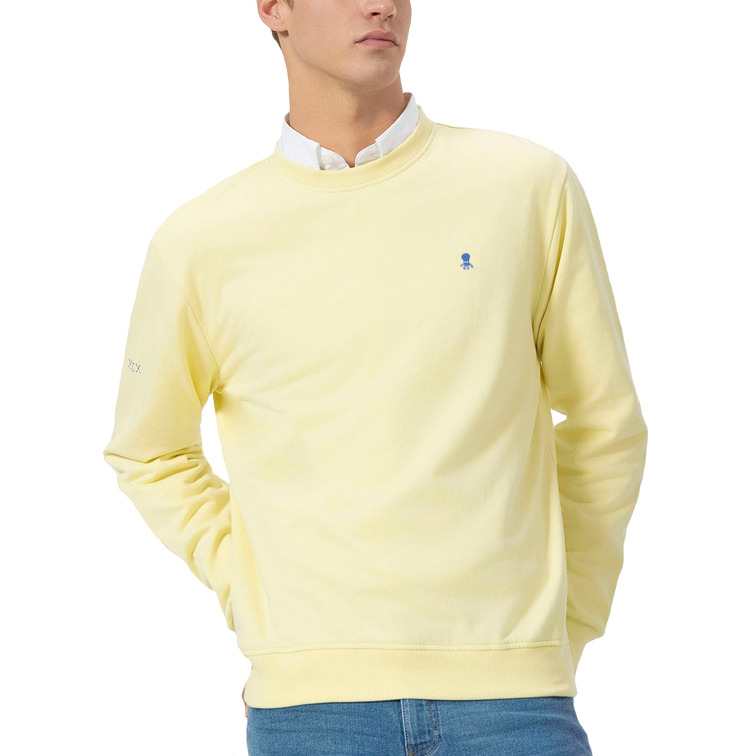 homme sweat-shirt básica bordado a cont amarillo