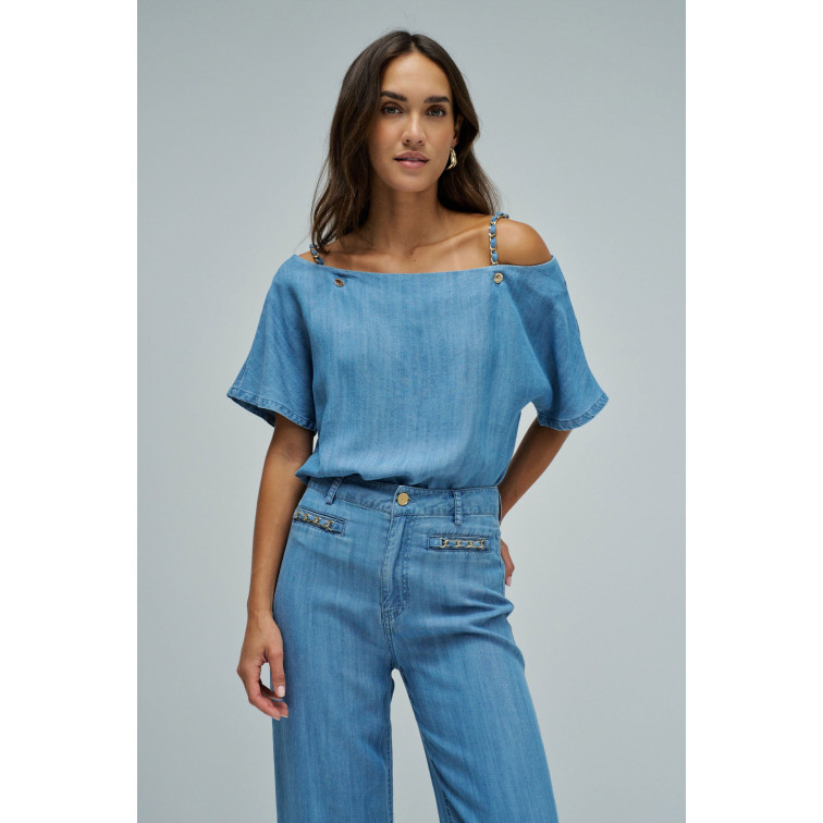 chemise femme  salsa jeans blouse w/ shoulder chain detai