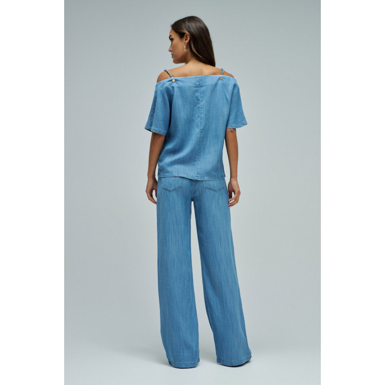 chemise femme  salsa jeans blouse w/ shoulder chain detai