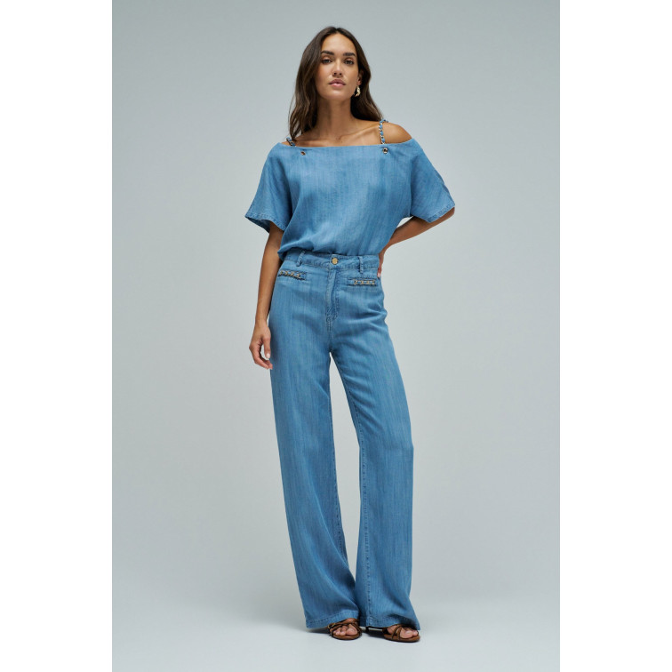 chemise femme  salsa jeans blouse w/ shoulder chain detai