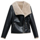 manteau femme  salsa jeans pu jacket with faux fur collar