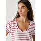 t-shirt femme  pepe jeans megan v neck striped